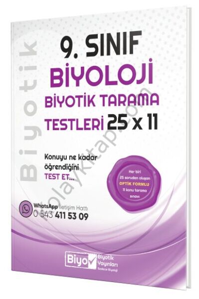 Biyotik Yayınları 9. Sınıf Biyoloji 25 x 11 Biyotik Tarama Testleri