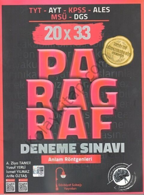 Edebiyat Sokağı TYT AYT KPSS ALES MSÜ DGS Paragraf 20 x 33 Deneme Sınavı